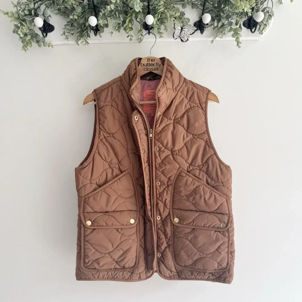 J. Crew Signature Puffer Vest Water Repellent Brown Quilted Large CP
